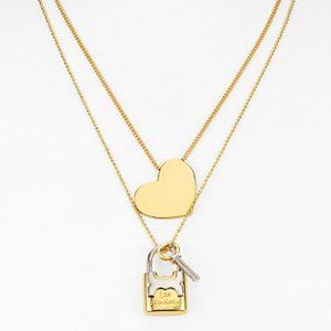 NWT Tory Burch Metal Heart & Padlock Necklace set